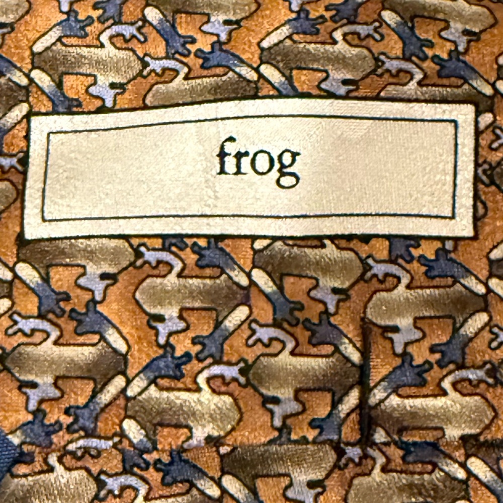 Earthy Whimsical Frog Patterned 100% Silk Tie - Picture 2 of 4